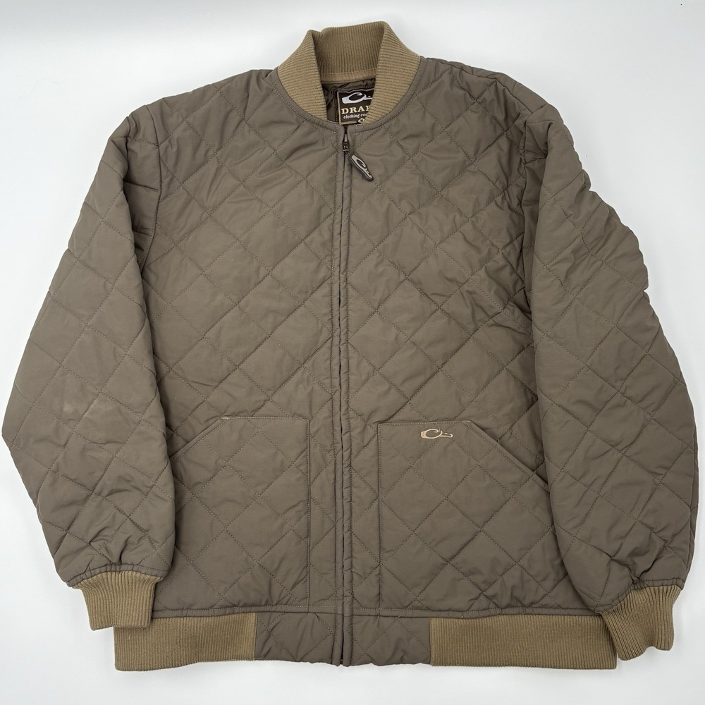 Drake Waterfowl Quilted Bomber Jacket Mens Medium Brown Full Zip DW4210 Coat
